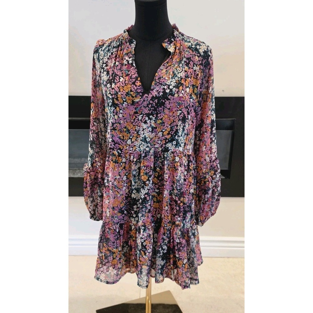 Vince Camuto Pink Floral Tier Dress Prairie Boho Cottagecore Romantic SZ XS